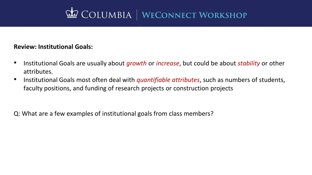 review institutional goals