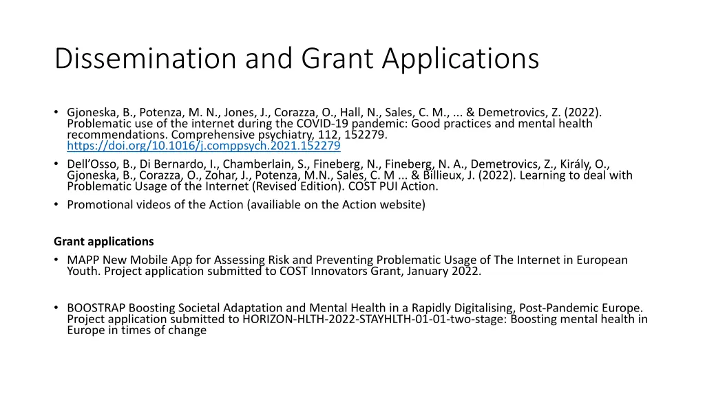 dissemination and grant applications