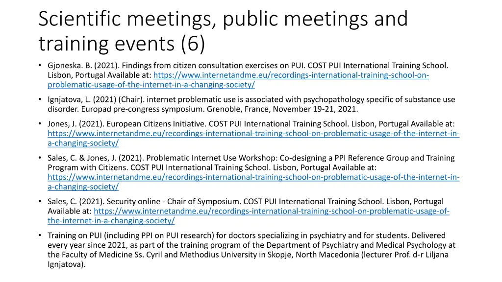 scientific meetings public meetings and training