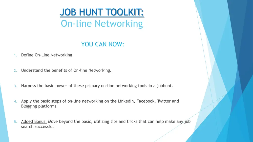 job hunt toolkit on line networking 1