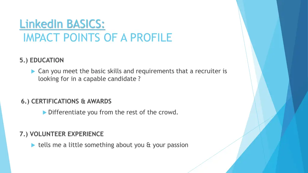 linkedin basics impact points of a profile