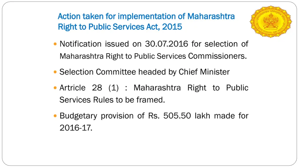 action taken for implementation of maharashtra