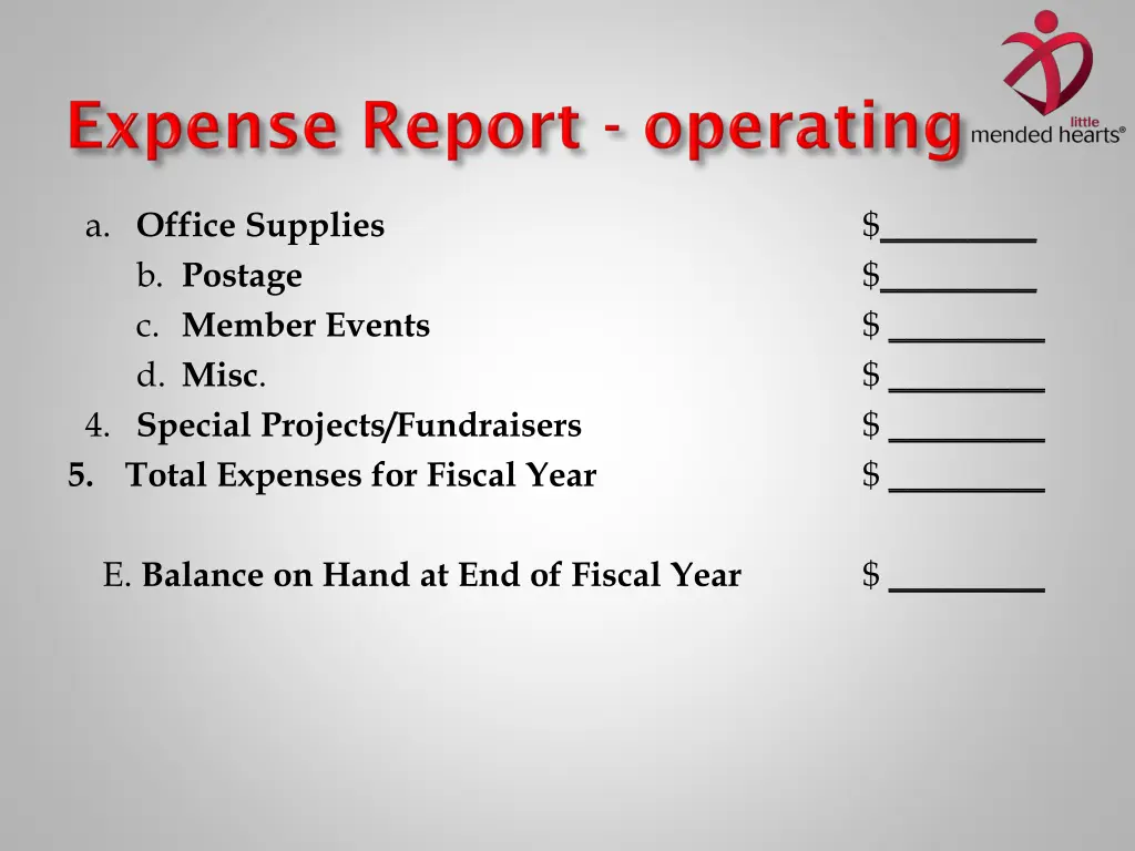 a office supplies b postage c member events