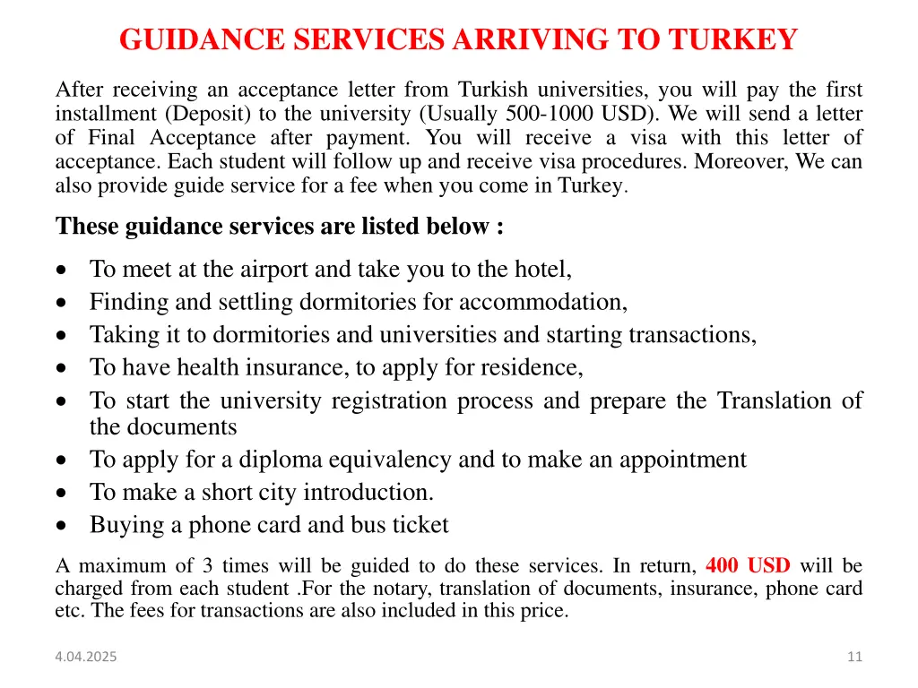 guidance services arriving to turkey