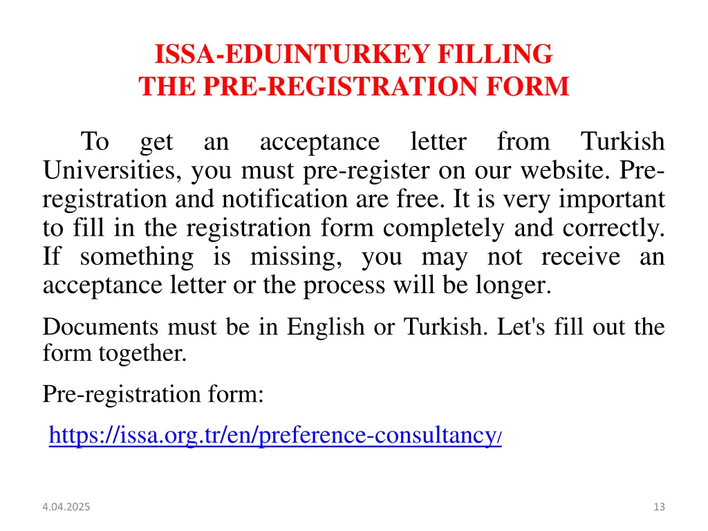 issa eduinturkey filling the pre registration form