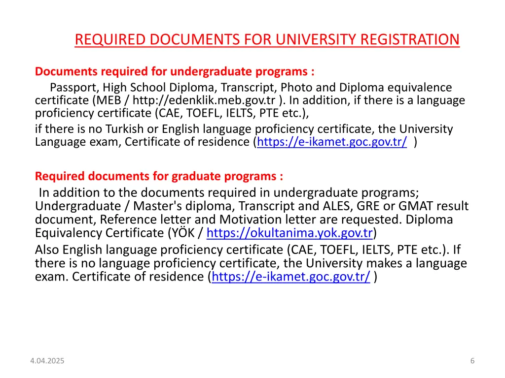 required documents for university registration