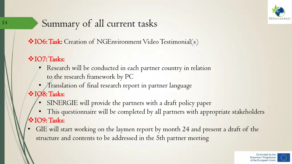 summary of all current tasks 1