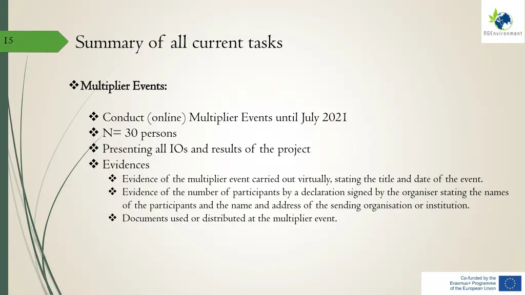 summary of all current tasks 2
