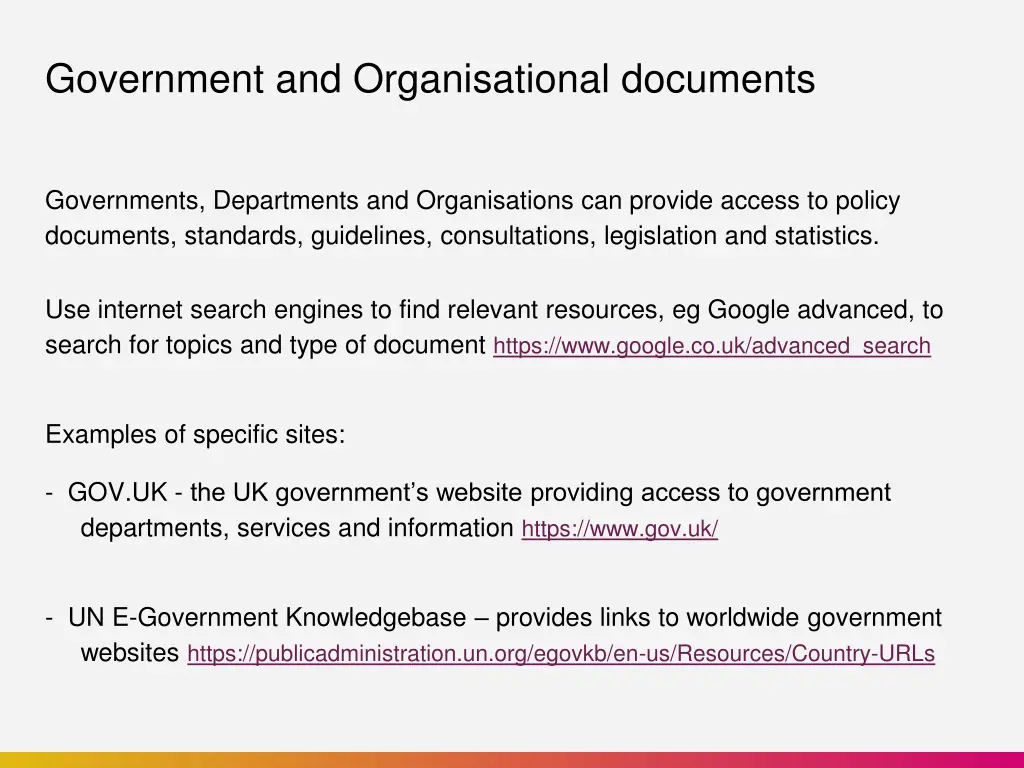 government and organisational documents