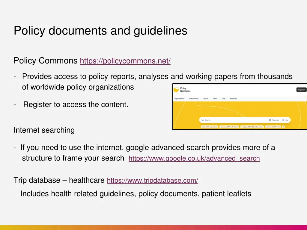 policy documents and guidelines