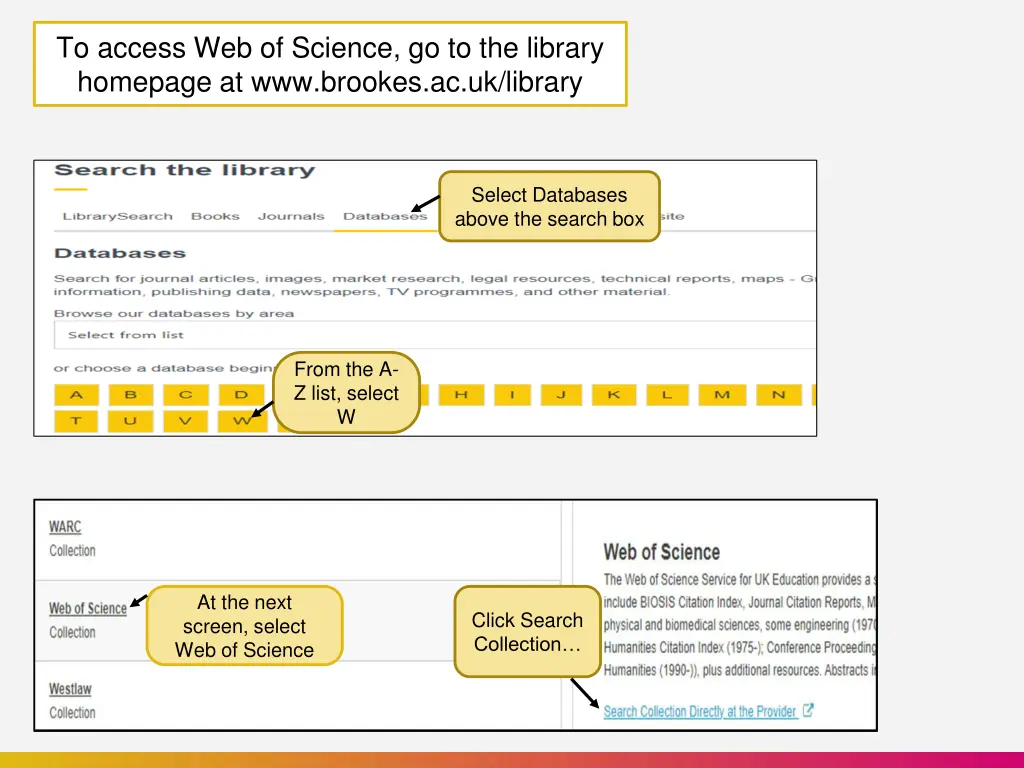 to access web of science go to the library