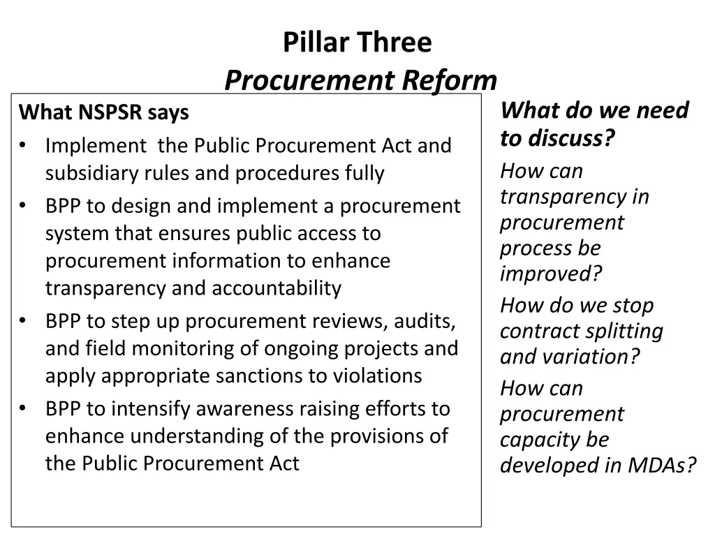 pillar three procurement reform