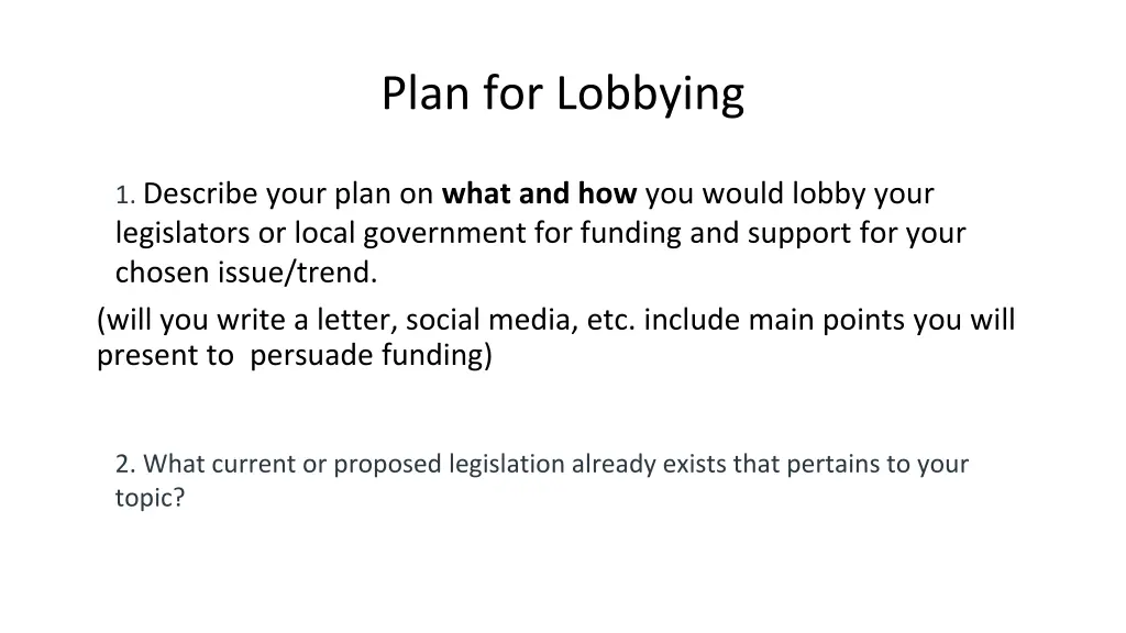 plan for lobbying