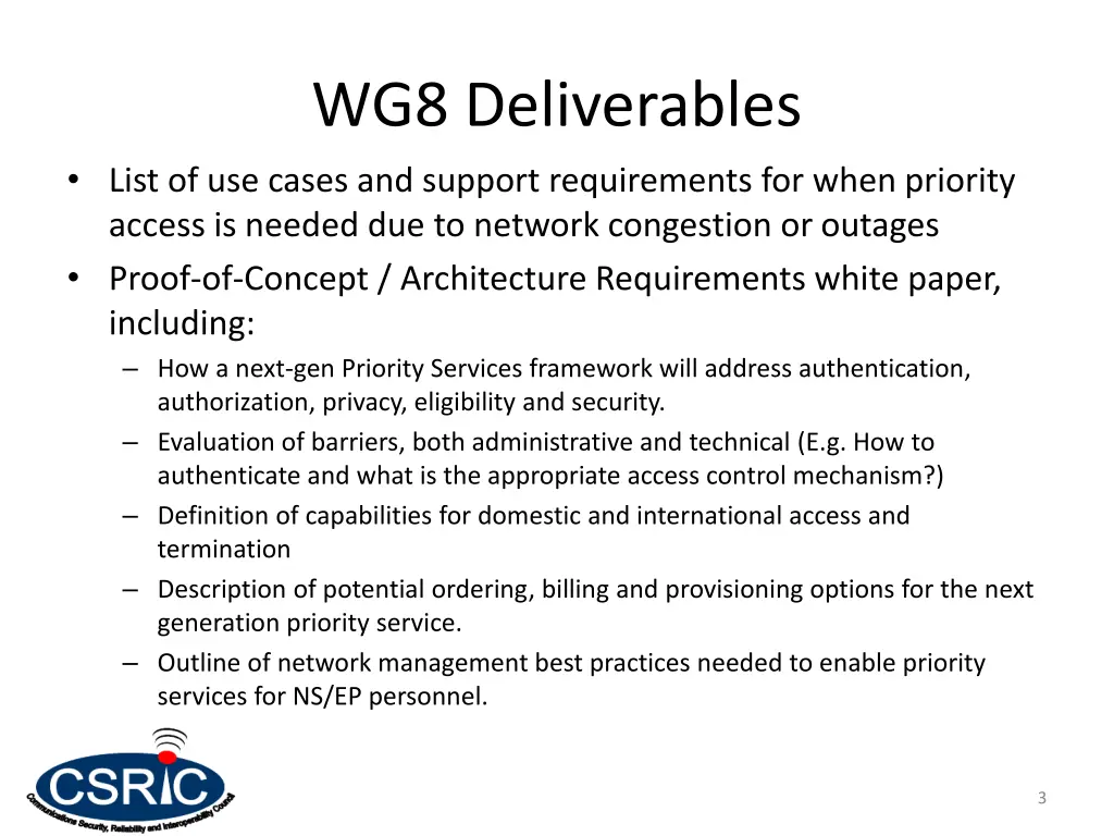 wg8 deliverables list of use cases and support