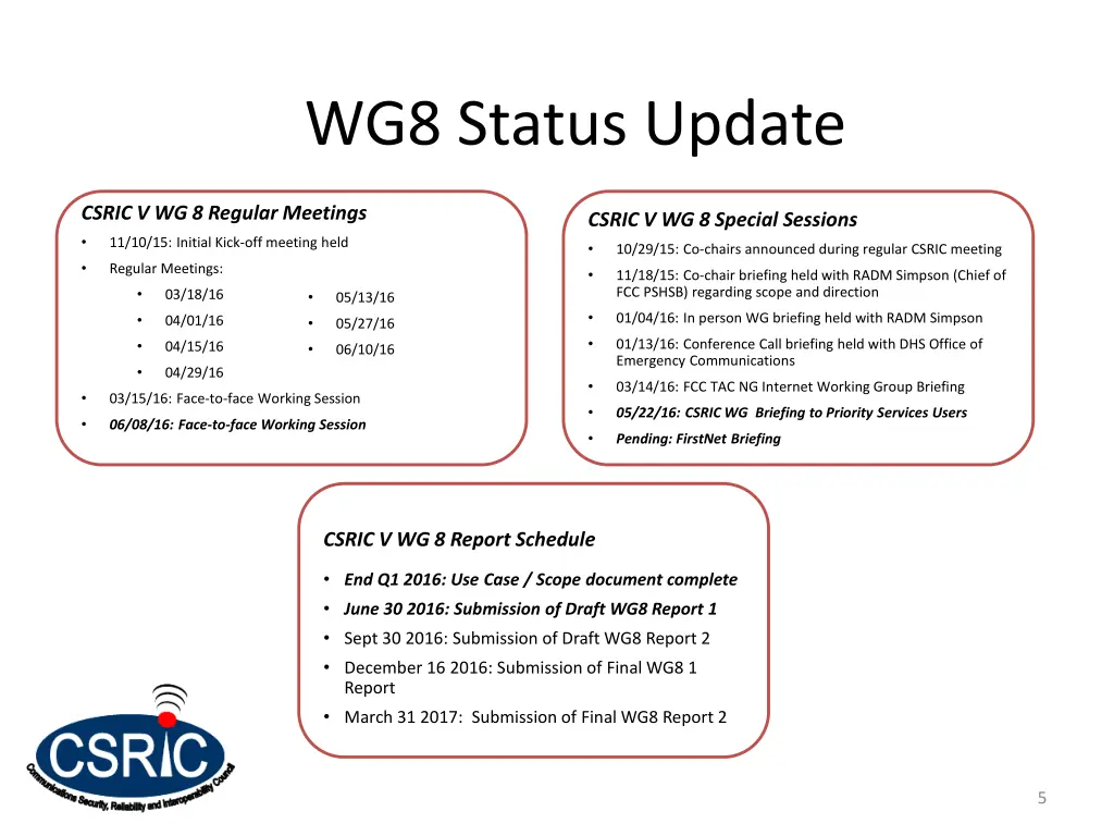 wg8 status update
