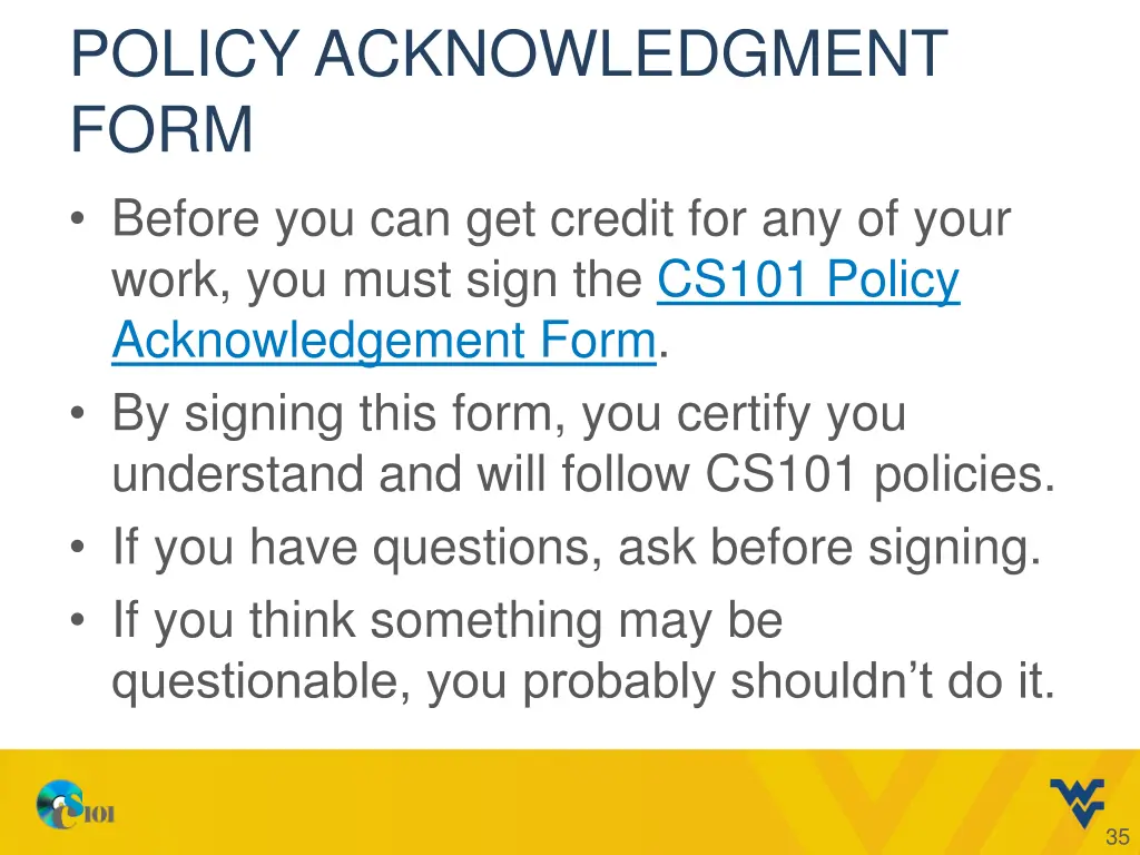 policy acknowledgment form before