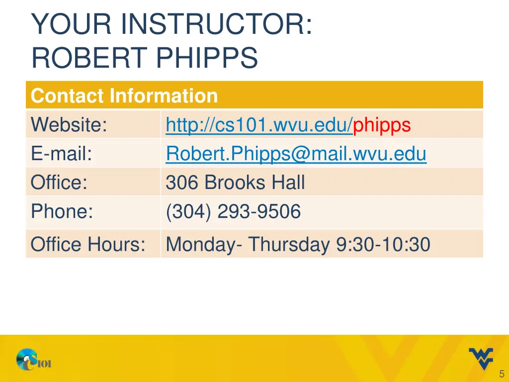 your instructor robert phipps contact information