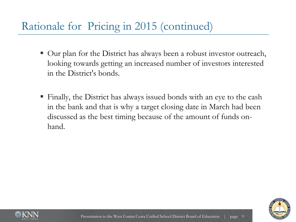 rationale for pricing in 2015 continued