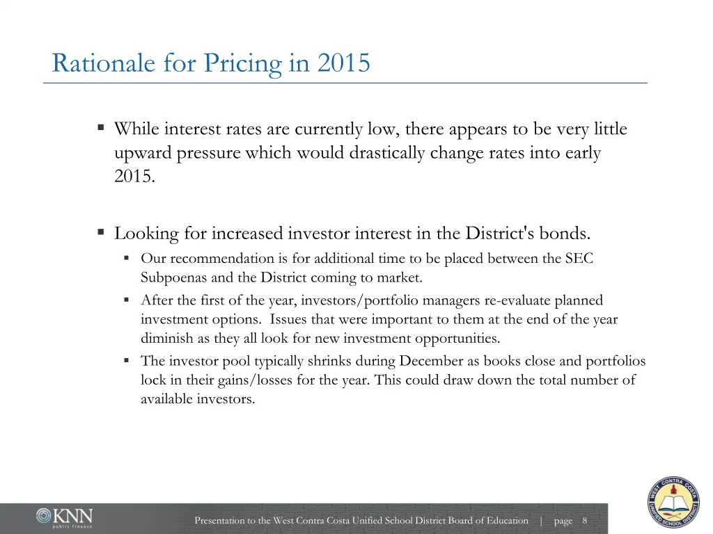 rationale for pricing in 2015