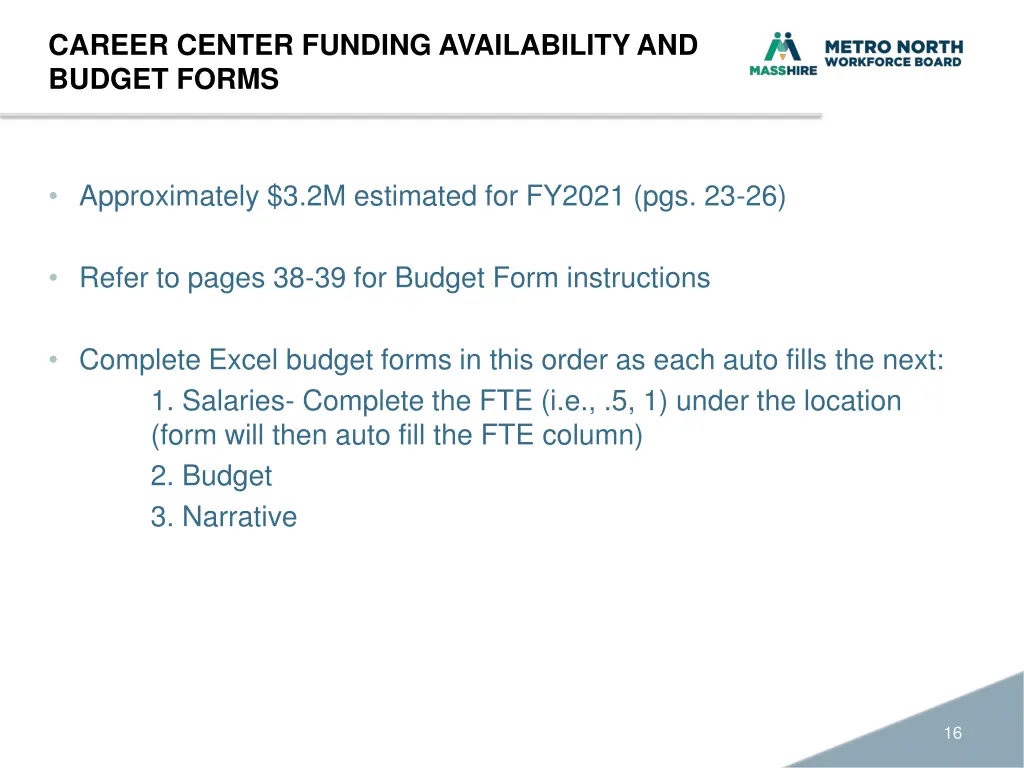 career center funding availability and budget