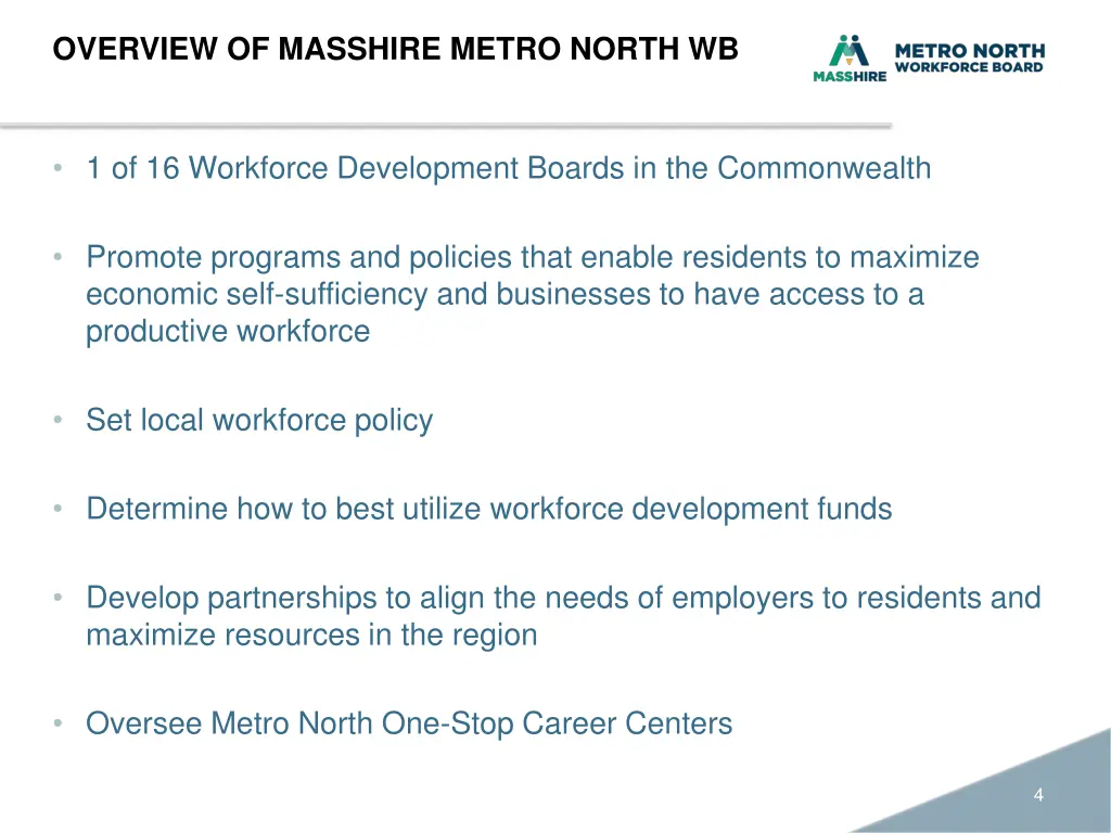 overview of masshire metro north wb