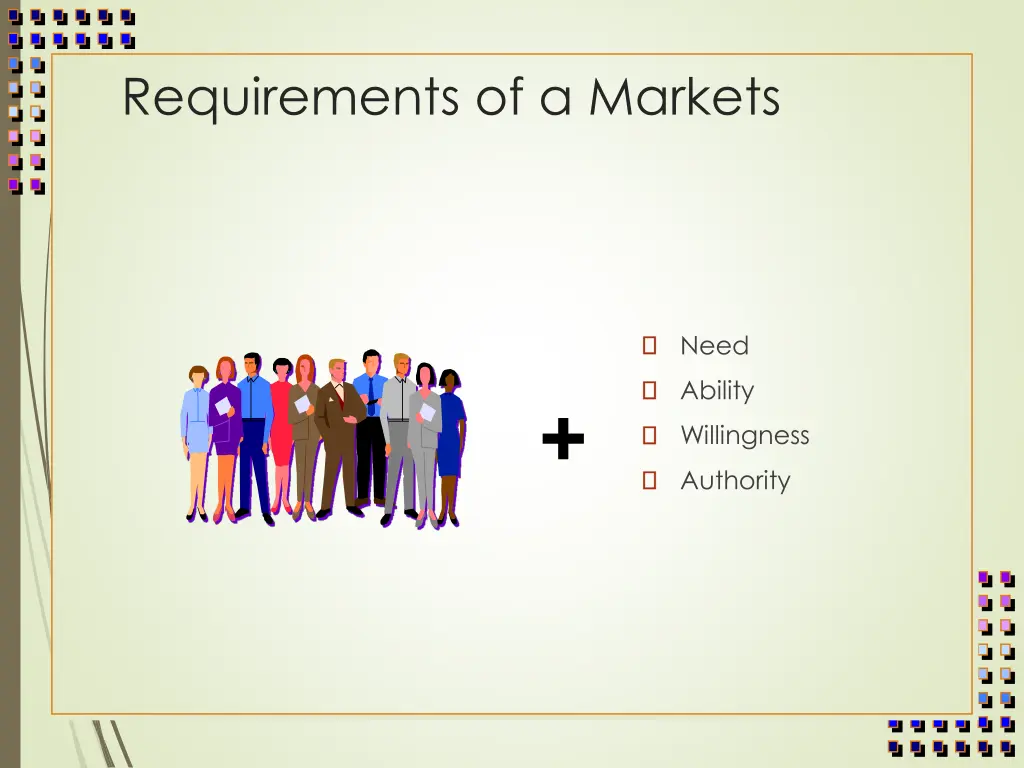 requirements of a markets