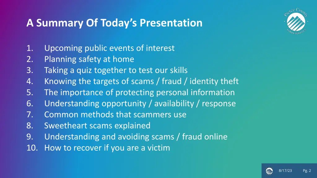 a summary of today s presentation