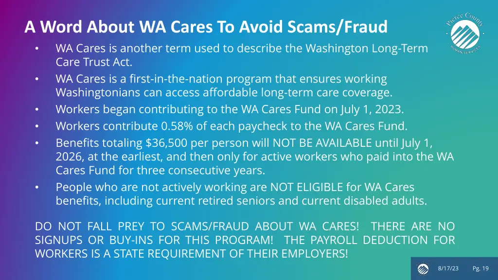 a word about wa cares to avoid scams fraud