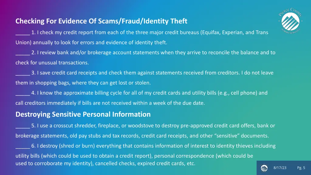 checking for evidence of scams fraud identity