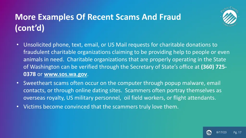 more examples of recent scams and fraud cont d