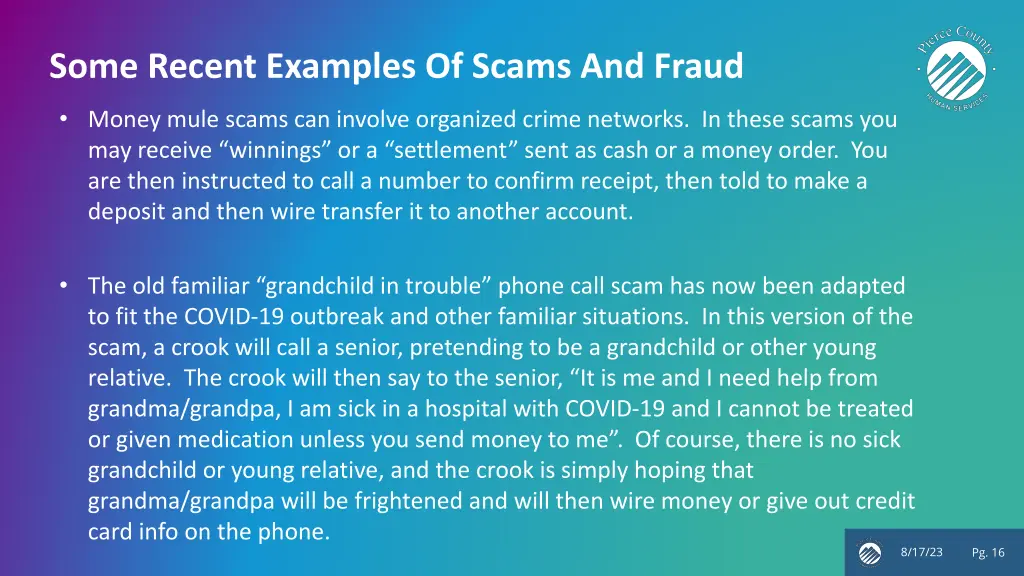 some recent examples of scams and fraud