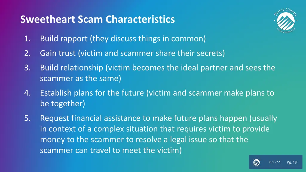 sweetheart scam characteristics