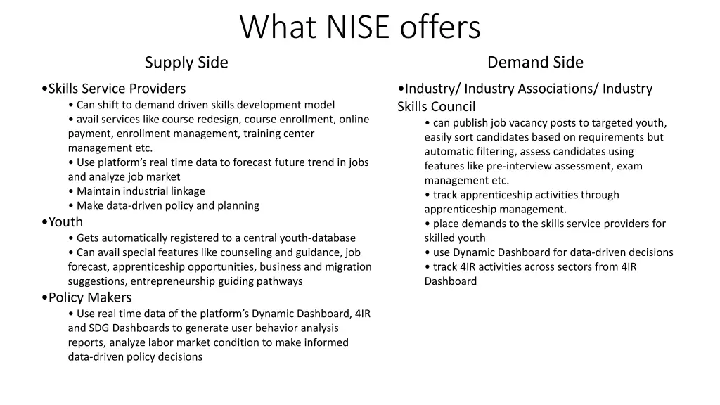 what nise offers