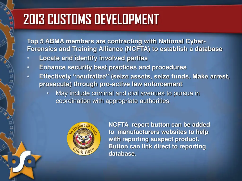 2013 customs development