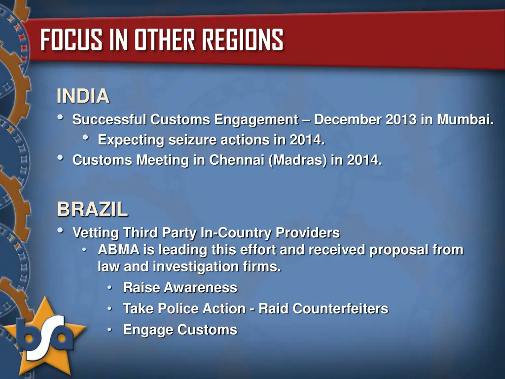 focus in other regions