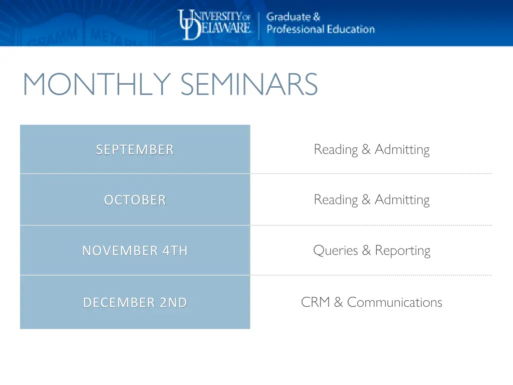 monthly seminars