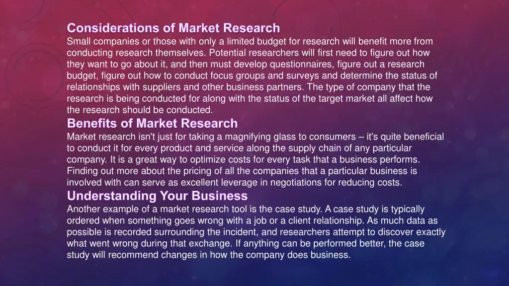 considerations of market research small companies