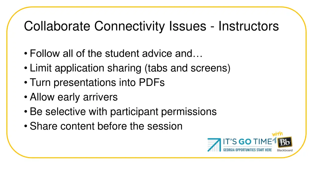 collaborate connectivity issues instructors
