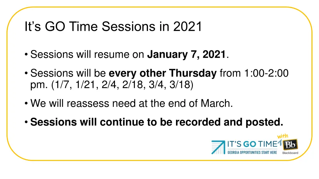 it s go time sessions in 2021
