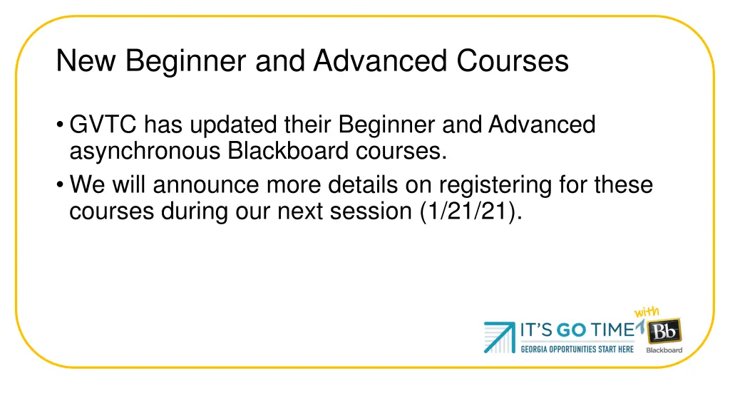 new beginner and advanced courses