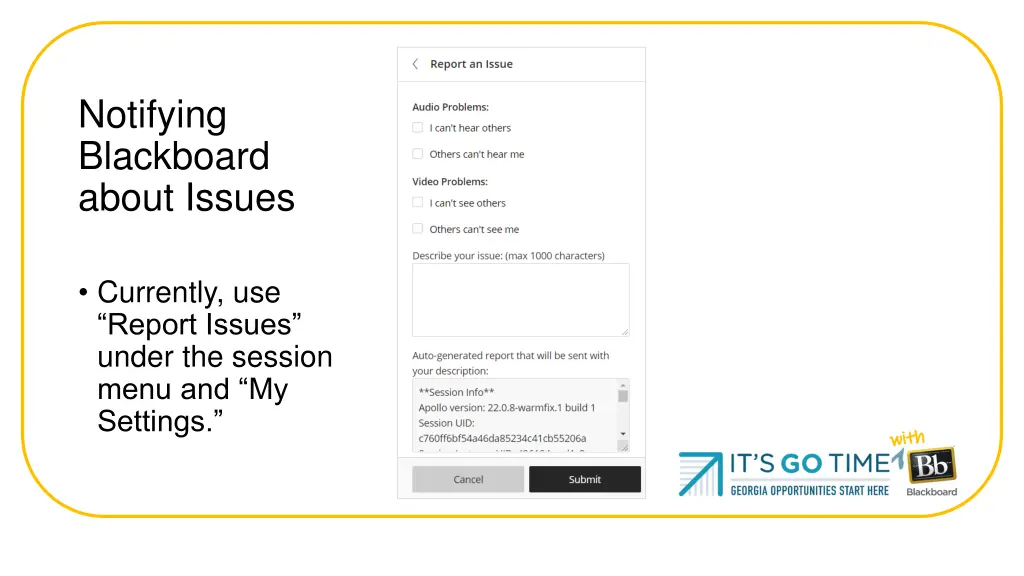 notifying blackboard about issues