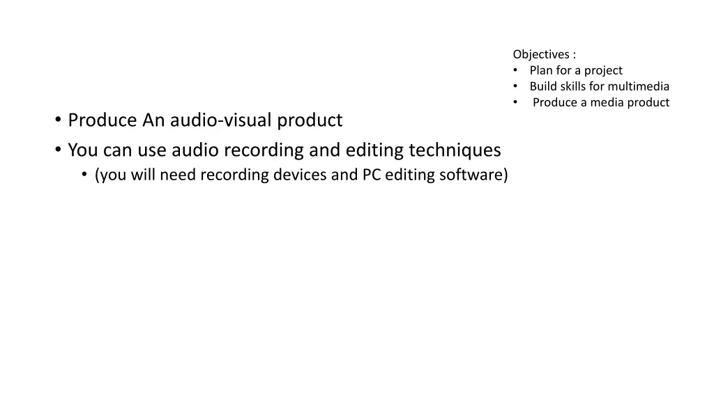 objectives plan for a project build skills 2