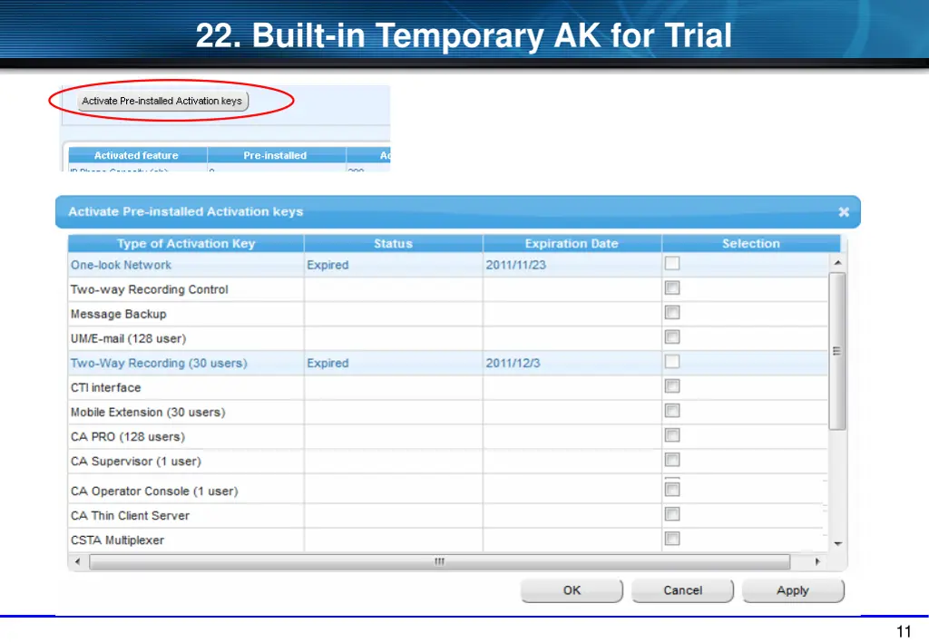 22 built in temporary ak for trial