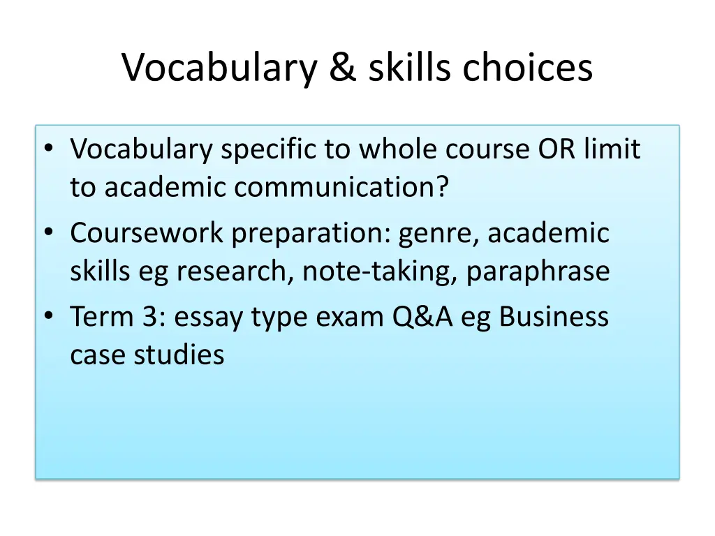 vocabulary skills choices
