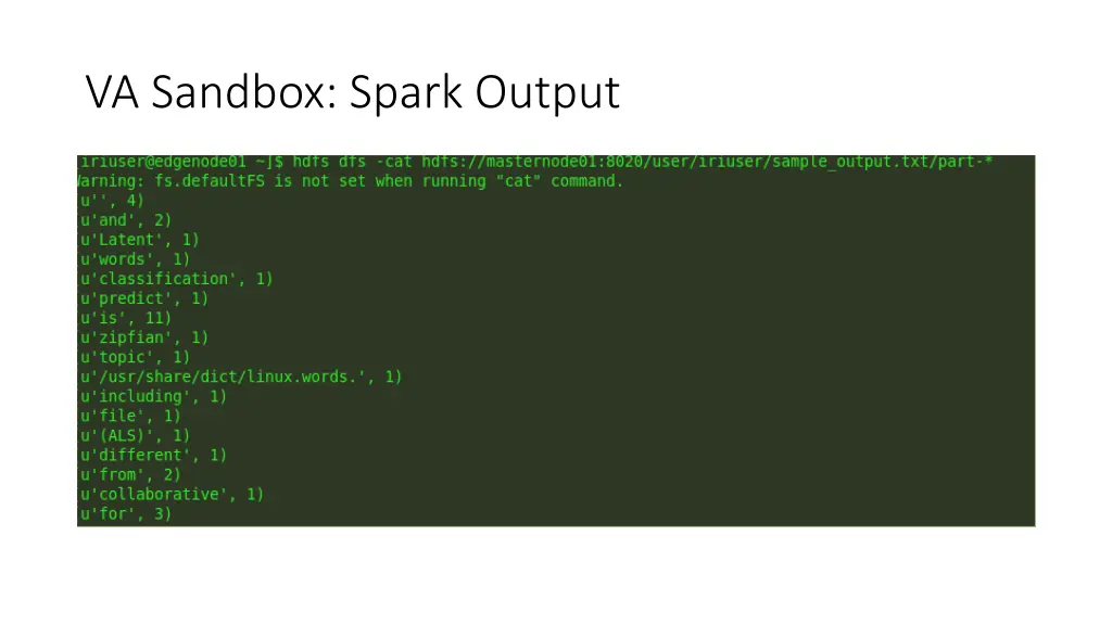 va sandbox spark output