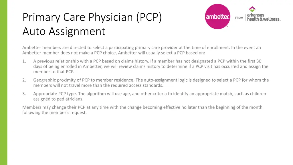 primary care physician pcp auto assignment