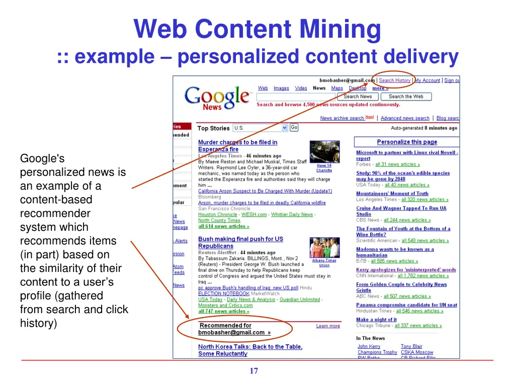 web content mining example personalized content