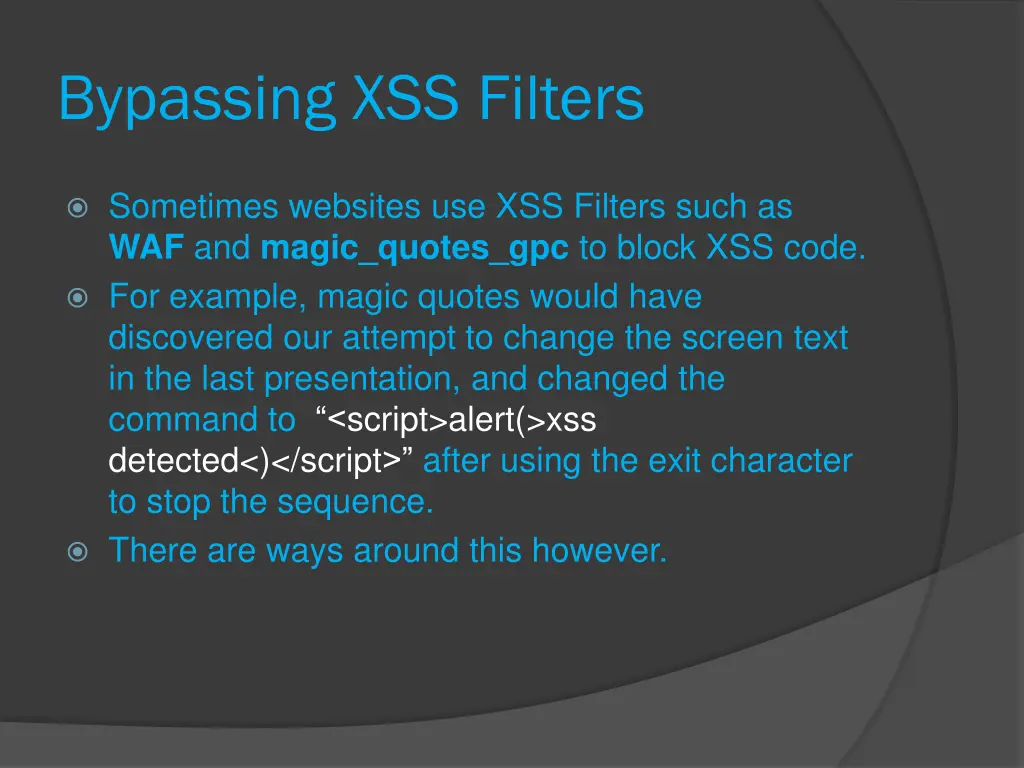 bypassing xss filters