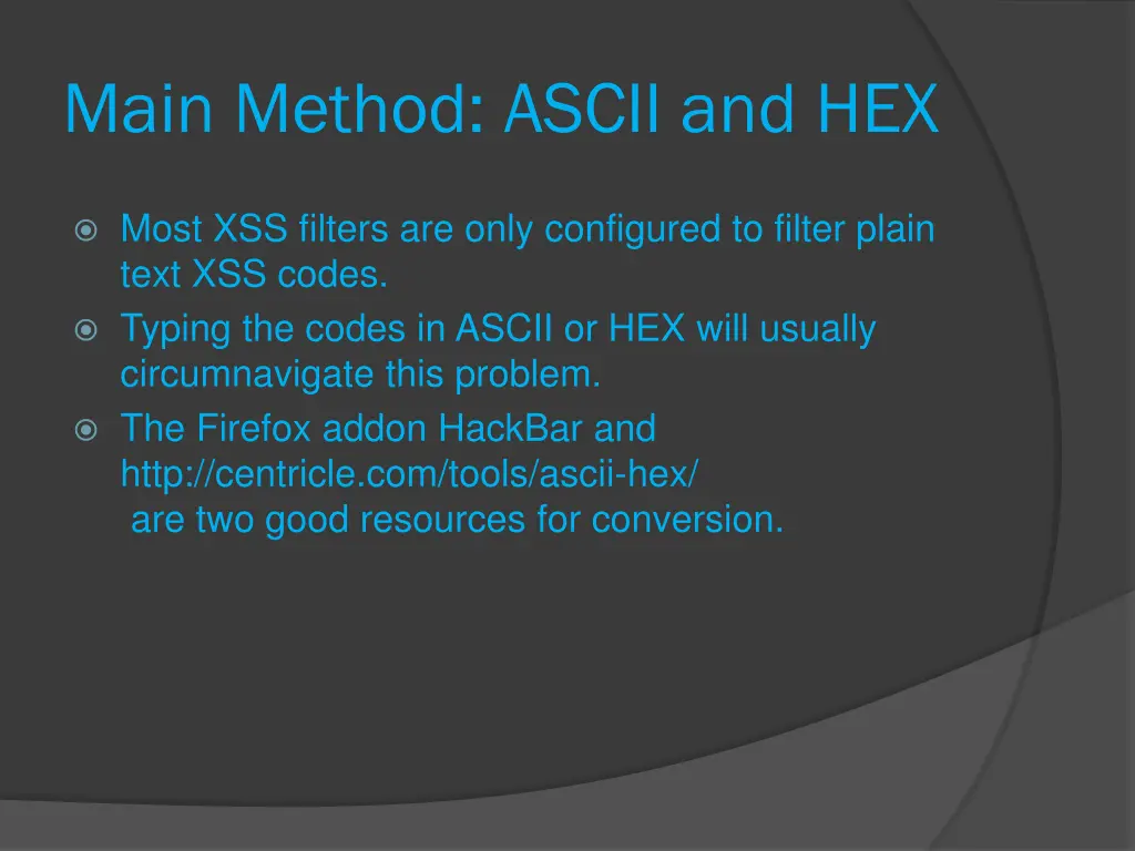 main method ascii and hex
