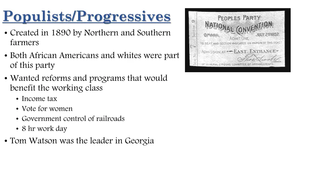 populists progressives created in 1890